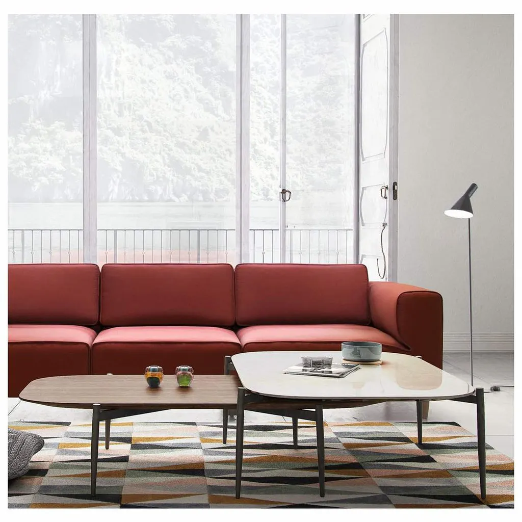 (As-Is) Nova High Coffee Table - Oak, Matt Silver - 19 - Modern living room, cozy seating, red sectional sofa, large