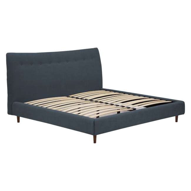 Ronan King Bed in Midnight with 2 Albie Bedside Tables in Walnut, Black - 4