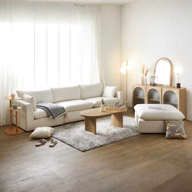 Catania Sideboard 1.6m - 2 - White modern living room, minimalist decor, cozy seating area, soft natural light, wooden