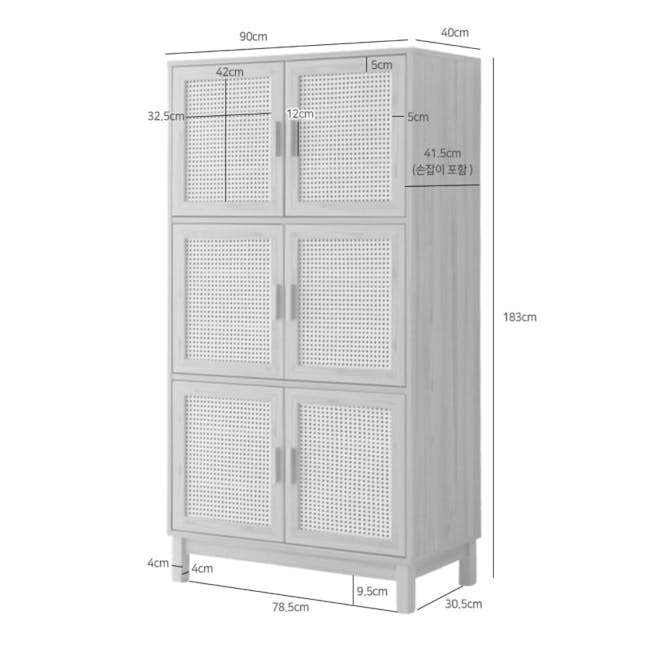 Belig 6 Door Rattan Tall Cabinet 0.9m - 11 - Sleek, modern cabinet with perforated design, Adjustable height with 40cm and