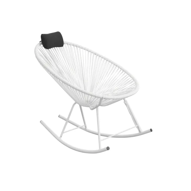Acapulco Rocking Chair - White - 2 - White rattan lounge chair, minimalist design, modern aesthetic, elegant furniture