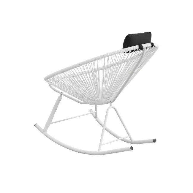 Acapulco Rocking Chair - White - 3 - Modern white rattan chair with sleek design, comfortable cushion, adjustable armrests