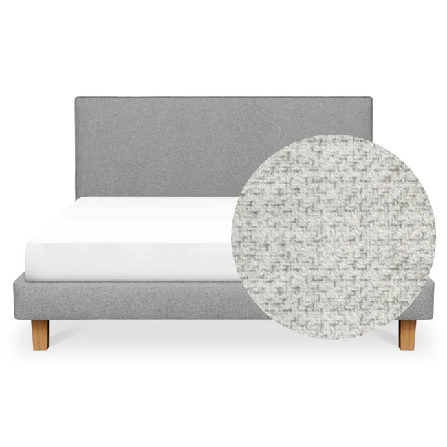 ESSENTIALS King Headboard Divan Bed - Linen (Pet Friendly) - 1 - Grey upholstered bed frame, wooden legs, white mattress