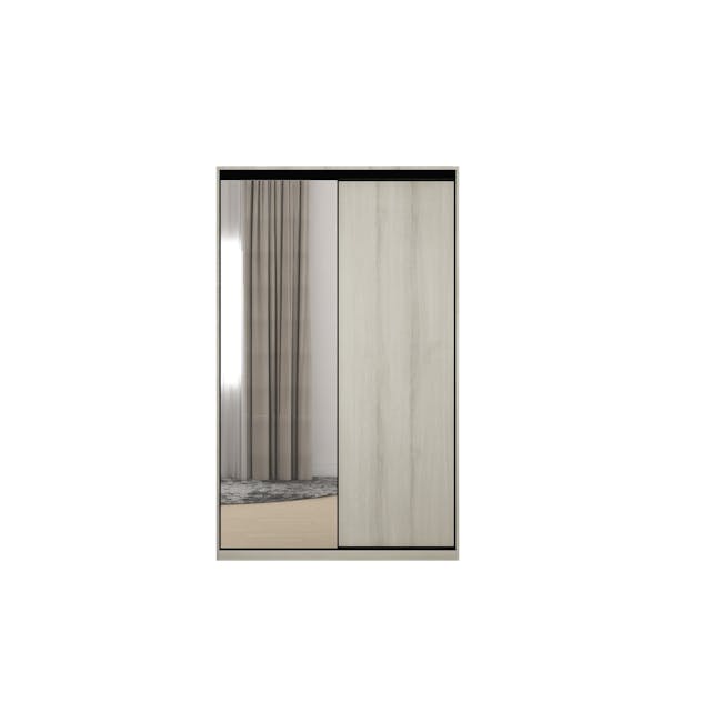Lorren Sliding Door Wardrobe 1 with Mirror - White Oak - 7