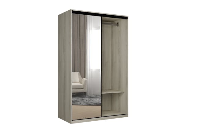 Lorren Sliding Door Wardrobe 1 with Mirror - White Oak - 11