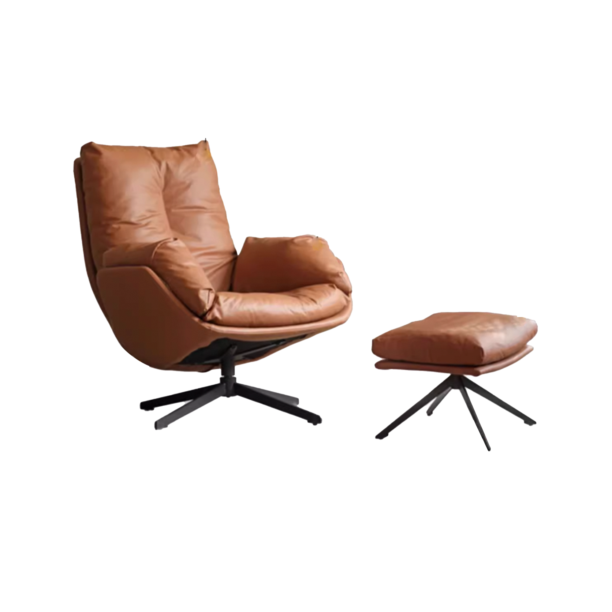 Bossa Swivel Lounge Chair with Ottoman Brown Tan (Faux Leather