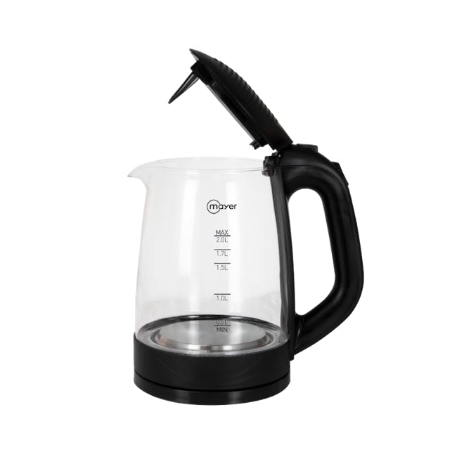 Mayer 2L Electric Glass Kettle MMEKG200 - 3 - Mayer electric kettle with black handle and spout, Stainless steel transparent