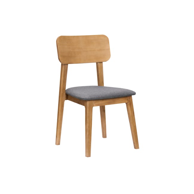 Todd Extendable Dining Table 1.6m-2m with 4 Todd Cushioned Dining Chairs - 15 - Wooden chair with gray cushion, minimalist
