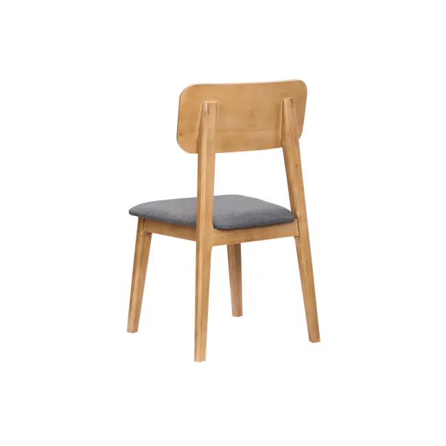 Todd Cushioned Dining Chair - 6 - Wooden chair, modern design, light wood finish, curved backrest, gray cushion, minimalist