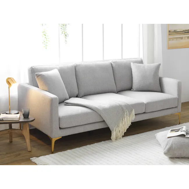 Emeri Large Corduroy Cushion Cover - Silver - 3 - Light gray sofa, modern decor, minimalist design, soft lighting, natural