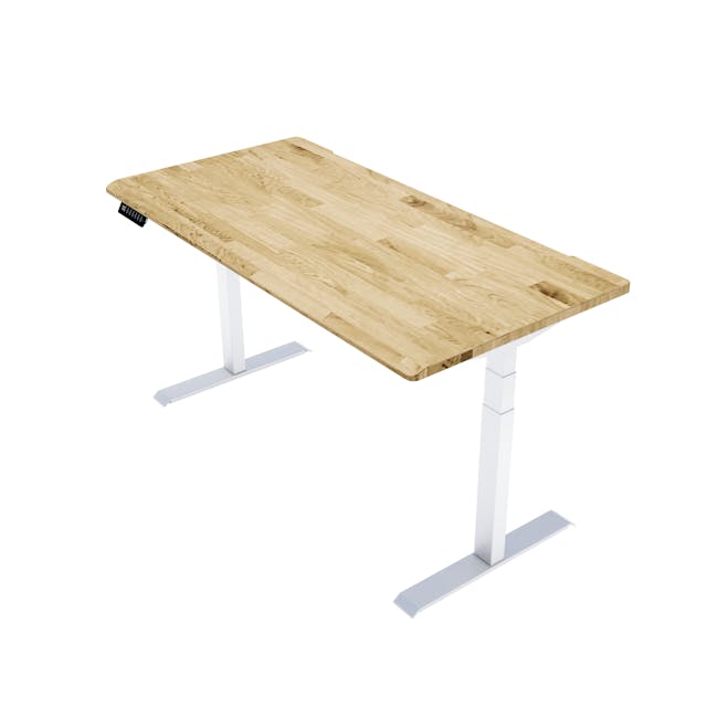 K3 PRO X Adjustable Table - White frame, Solidwood Butcher Rubber Wood (2 Sizes) - 1