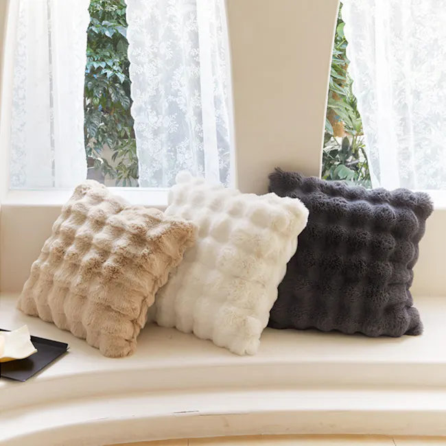 Luxe Faux Fur Cushion Cover - Taupe - 2 - fluffy, textured, cozy, soft, plush, decorative, decorative pillows, neutral