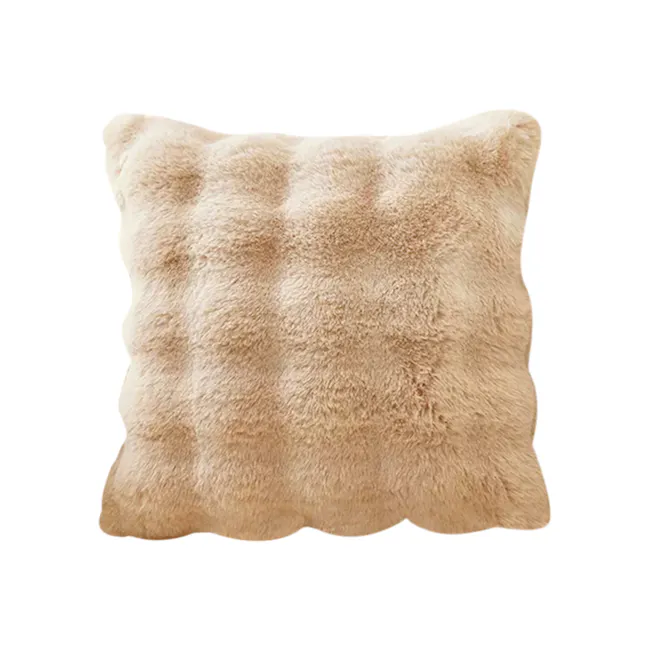 Luxe Faux Fur Cushion - Taupe - 1 - Creamy, fluffy, soft, plush, luxurious, warm, cozy, inviting, comforting, tactile, plush