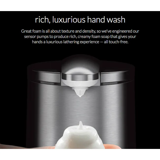 simplehuman Sensor 10oz Foam Soap Pump Rechargeable - Brushed - 5 - luxurious hand wash, rich foam, texture and density