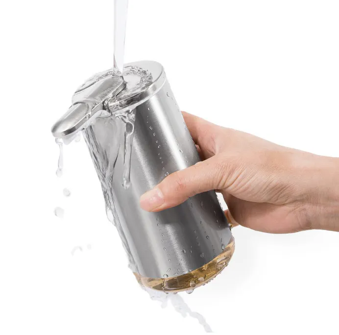 simplehuman Sensor 10oz Foam Soap Pump Rechargeable - Brushed - 9 - silver can, water pouring, metal can, liquid pouring