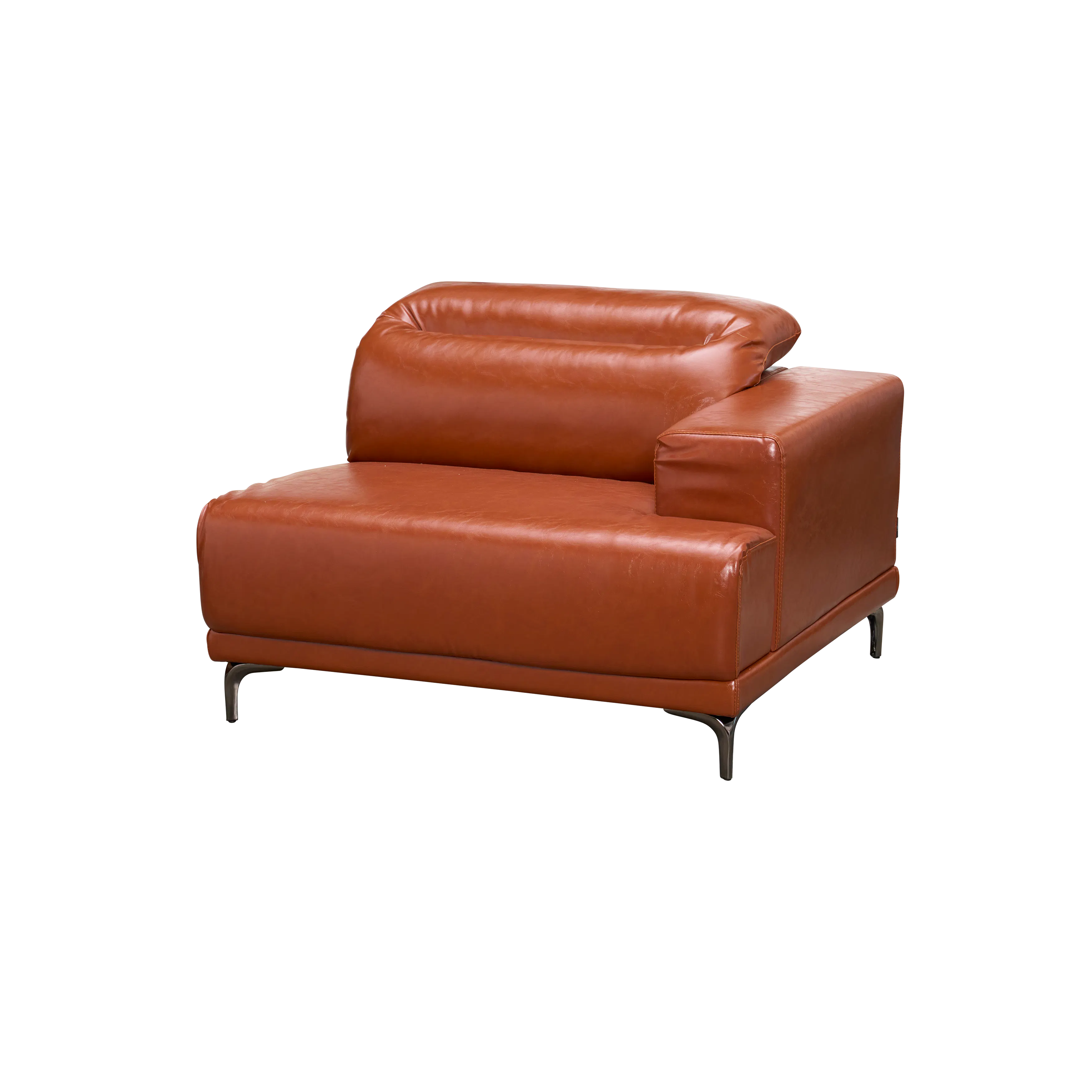 Lorney 3 Seater Sofa with Adjustable Headrest - Camel (Faux Leather) - 75