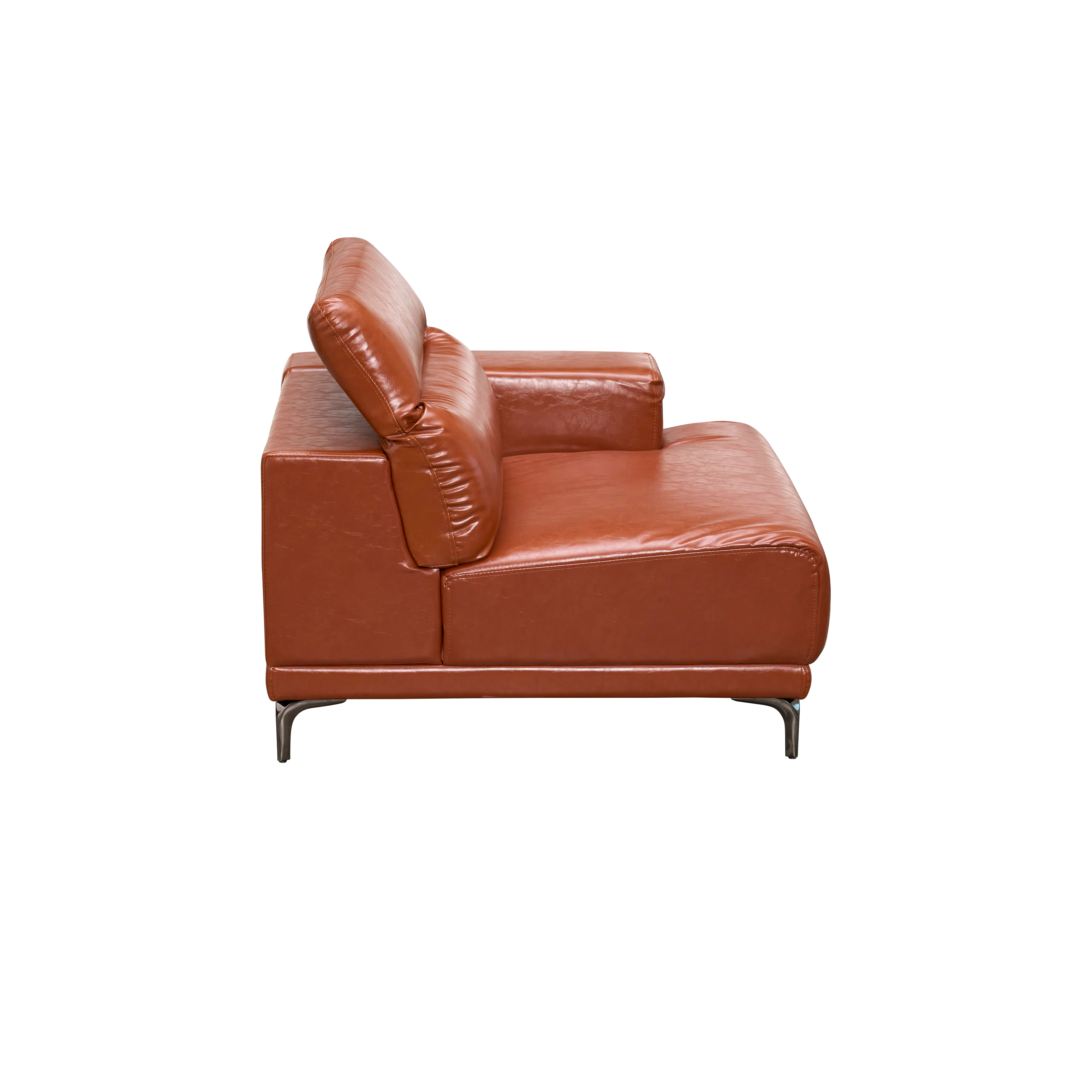 Lorney 3 Seater Sofa with Adjustable Headrest - Camel (Faux Leather) - 76