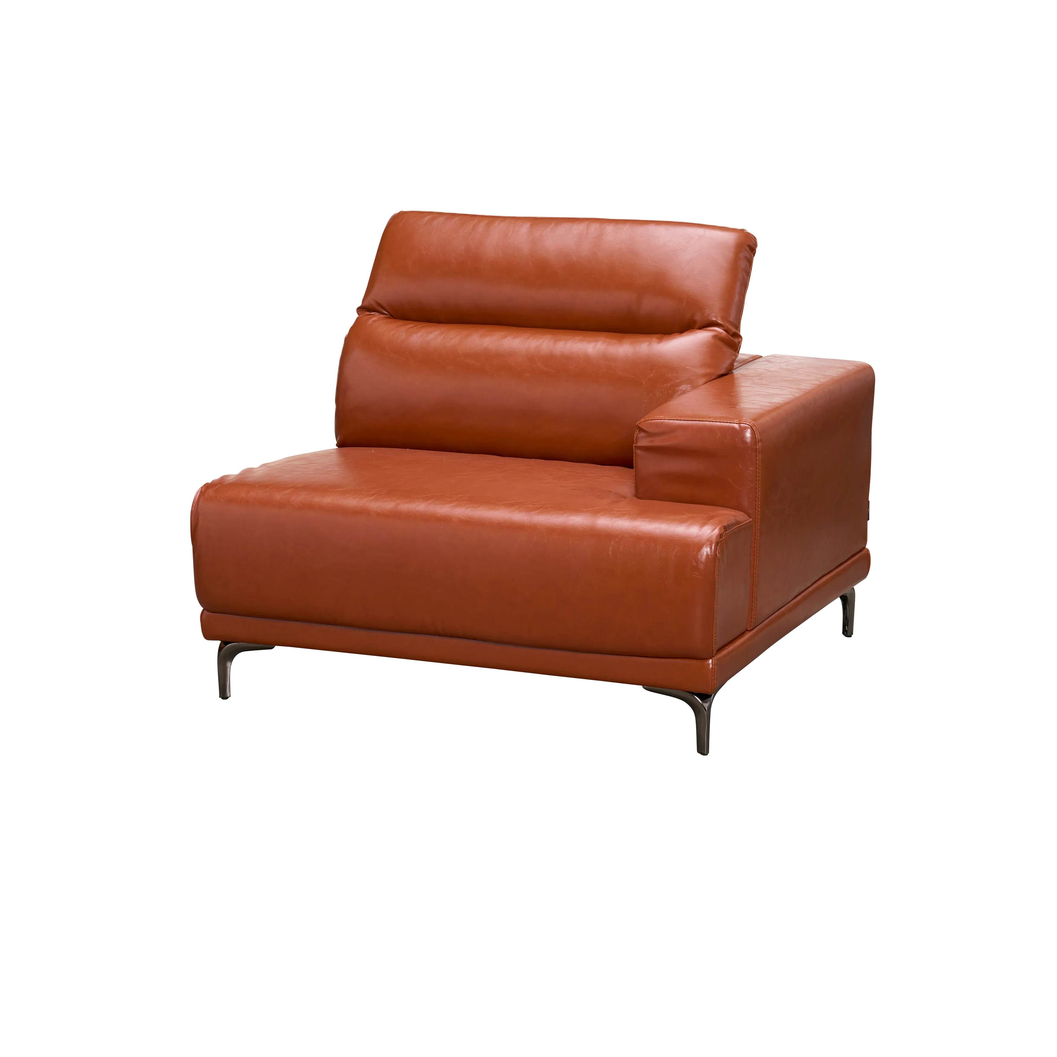 Lorney 3 Seater Sofa with Adjustable Headrest - Camel (Faux Leather) - 81