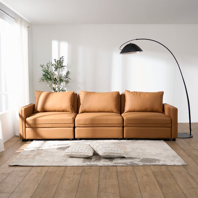 Cameron 4 Seater Storage Sofa - Tan (Pet Friendly) - 4 - Modern minimalist living room, cozy brown leather sofa, soft