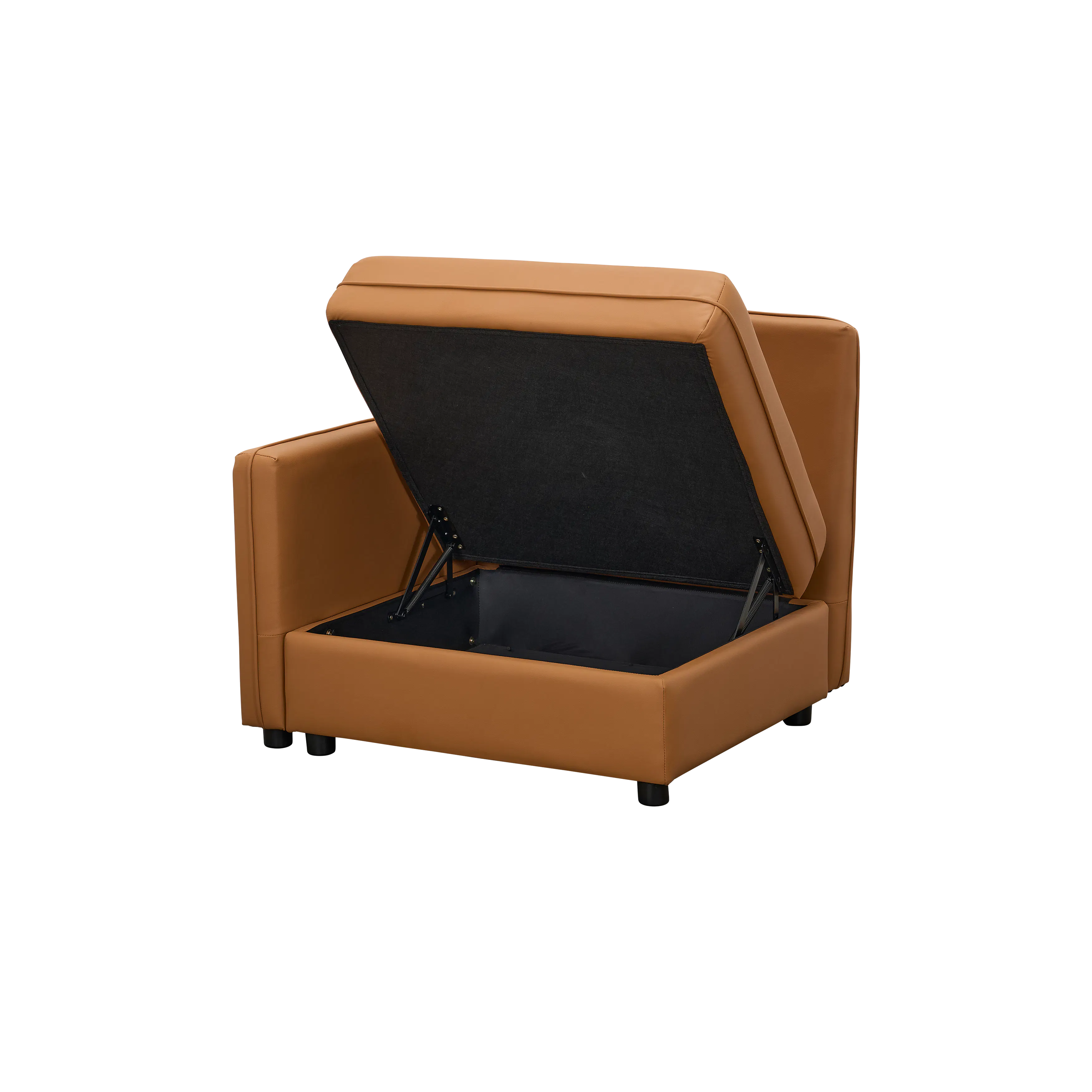 Cameron Large Corner Storage Sofa - Tan (Pet Friendly) - 10 - Modern leather chair with black cushion, brown leather