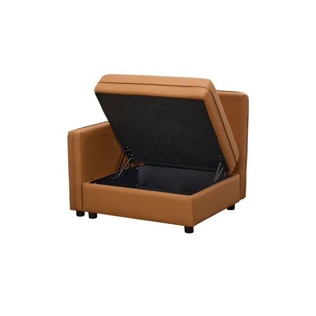 Cameron Large Corner Storage Sofa - Tan (Pet Friendly) - 10 - Modern leather chair with black cushion, brown leather