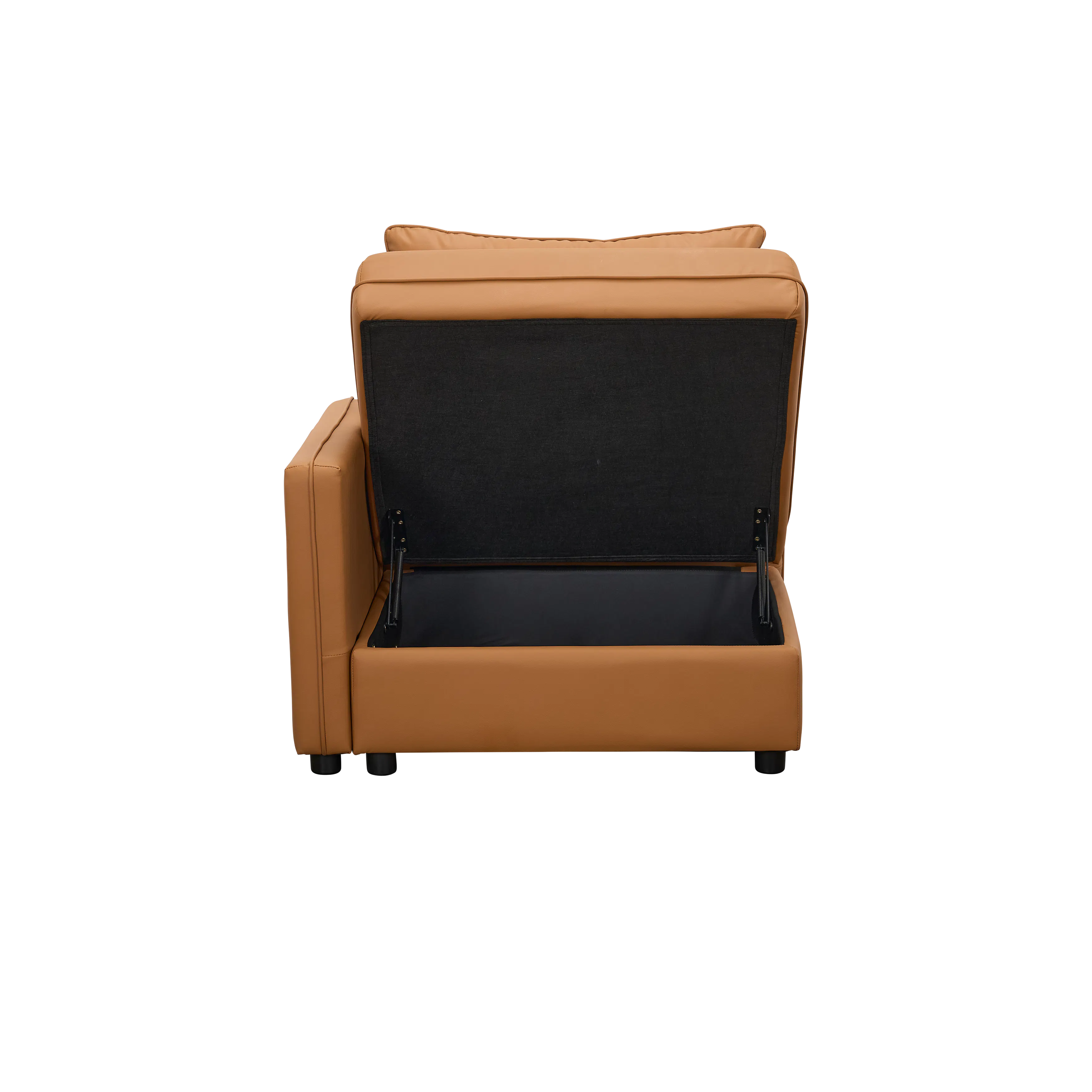 Cameron Large Corner Storage Sofa - Tan (Pet Friendly) - 12 - Brown leather sofa with black cushion, open back design, black
