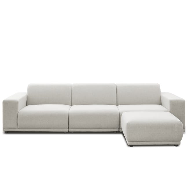Milan 4 Seater Sofa with Ottoman - Ivory (Fabric) - 1 - Modern minimalist sofa, light gray fabric, sleek design, comfortable