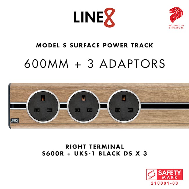 Line8 Power Track 600mm + 3 Adaptors Bundle - Burmease Teak - 5