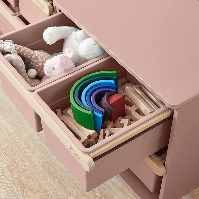 Tidy Toy Cabinet - Cherry & Almond - 3 - Soft toy, wooden drawers, child's play area, colorful blocks, wooden dividers, toy