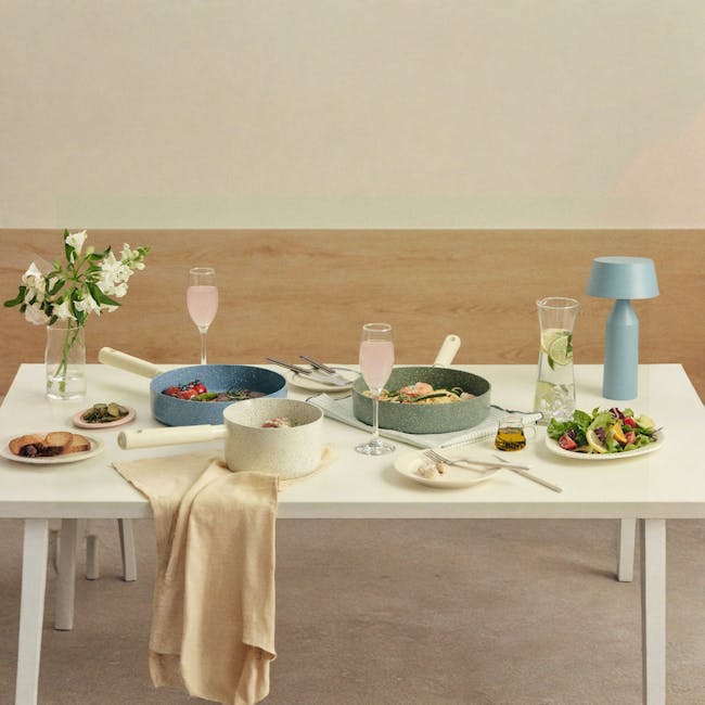 Arong Nonstick Saucepan - Green & Cream White - 8 - lavender table, minimalist dining, modern decor, fresh ingredients