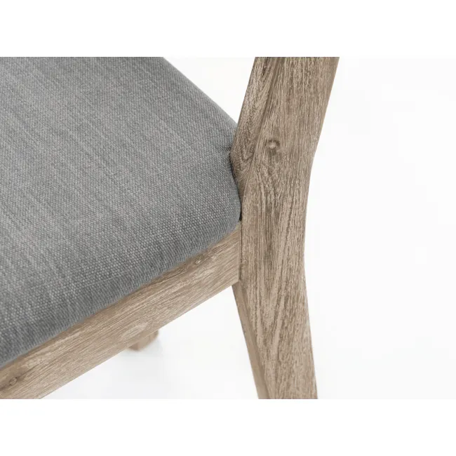 Leland Dining Chair - 10 - Wooden chair with textured fabric seat, natural wood grain, rustic design, cozy seating, soft