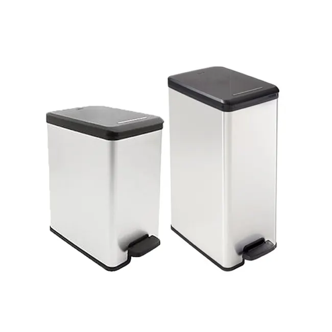 Slim Bin - Metallic (2 Sizes) - 1 - Sleek, modern trash can with black accents, Dual-compartment trash bin with clean lines