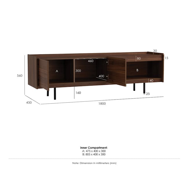 Delani TV Console 1.8m - 16 - Wooden TV cabinet, 450mm x 400mm x 300mm, 460mm x 300mm x 300mm, 805mm x 400mm x 300mm, 400mm