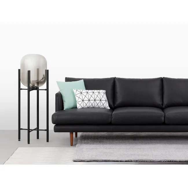 Noah Floor Lamp - Tall - 2 - modern living room, minimalist design, black leather sofa, geometric pattern, abstract art