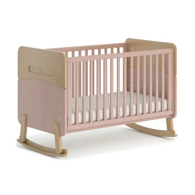 Neat Boori 5 in 1 Cot Bed - Cherry - 1 - Soft-sided crib with wooden frame and padded sides, featuring a gentle gradient