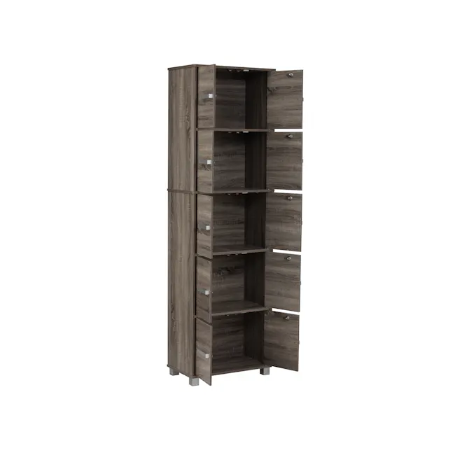 Naya 10 Door Cabinet - Dark Sonoma - 2 - Wooden shelving unit with metal handles, minimalist design, dark wood finish, open