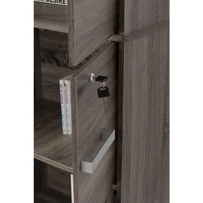 Naya 10 Door Cabinet - Dark Sonoma - 11 - Wooden bookshelf, modern shelving, dark wood finish, bookcase, open bookshelf, two