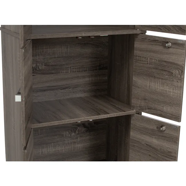 Naya 10 Door Cabinet - Dark Sonoma - 12 - Wooden shelf with metal handles, dark wood finish, open shelving unit, minimalist