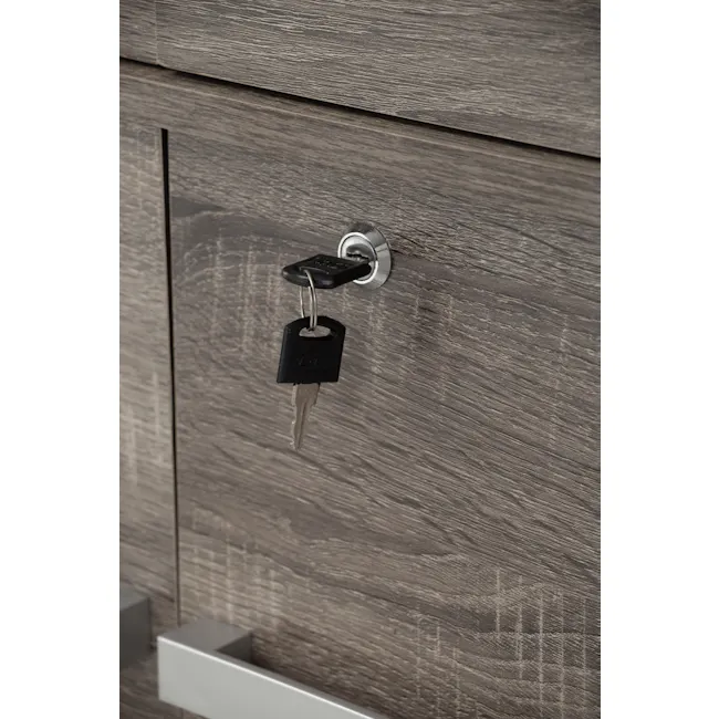 Naya 10 Door Cabinet - Dark Sonoma - 10 - Wooden cabinet, key inserted, metal lock, black key, wooden texture, modern