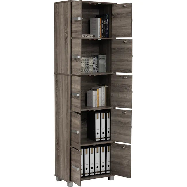 Naya 10 Door Cabinet - Dark Sonoma - 6 - Wooden bookshelf, open shelves, book organization, design books, functional