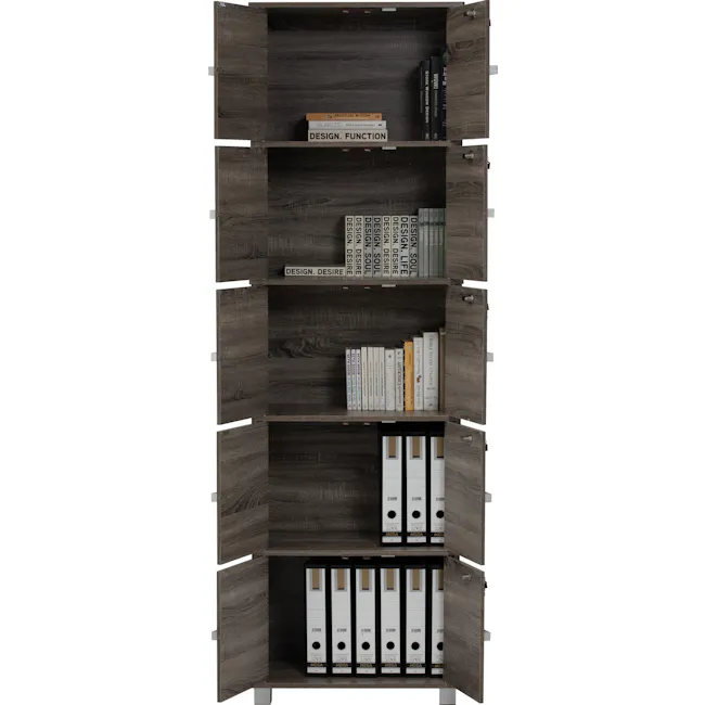 Naya 10 Door Cabinet - Dark Sonoma - 5 - Wooden bookshelf, open shelves, neatly organized books, design books, design