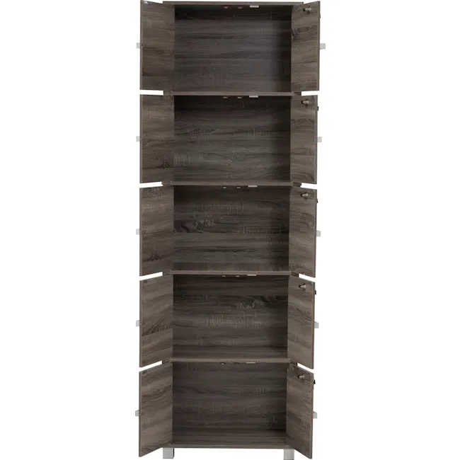Naya 10 Door Cabinet - Dark Sonoma - 4 - Wooden, dark, multi-level, open, shelving, cabinet, storage, drawers, shelves