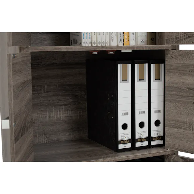 Naya 10 Door Cabinet - Dark Sonoma - 13 - Wooden bookshelf, dark wood finish, modern design, open shelf, two binders, black