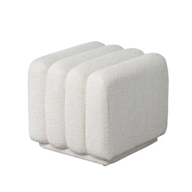 Cosmo Stool - White Boucle - 9 - White textured fabric, soft and cozy, plush cushions, modern living room, comfortable