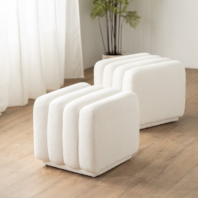 Cosmo Stool - White Boucle - 5 - White, plush, soft, cozy, comfortable, inviting, modern, minimalist, serene, relaxing