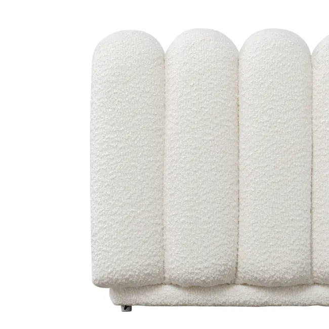 Cosmo Stool - White Boucle - 8 - White textured fabric, fluffy blanket, soft bedding, cozy throw, plush rug, luxurious throw