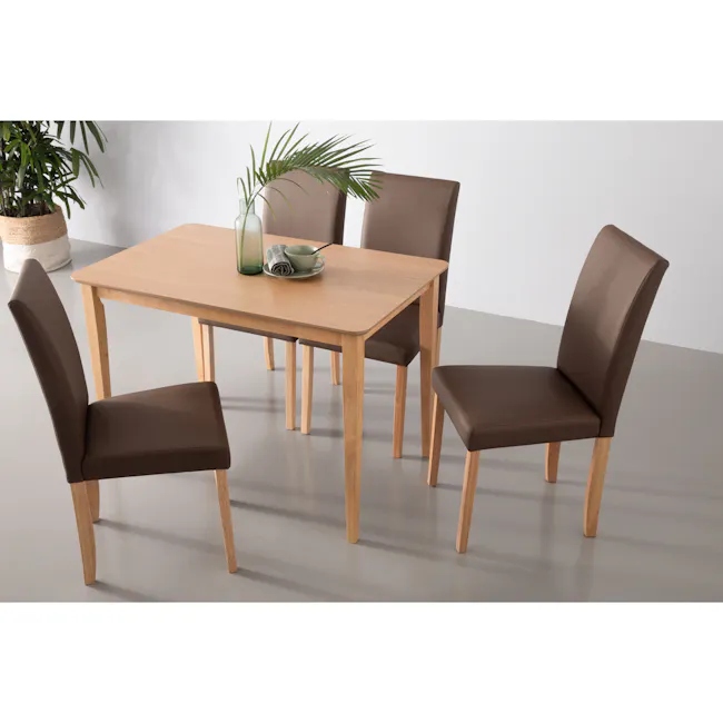 Charmant Dining Table 1.4m - Natural - 13 - Brown dining table with four chairs, minimalist design, wooden legs, light gray