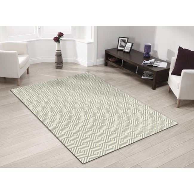 Essenza Flatwoven Rug - Grey Diamonds (3 Sizes) - 8 - Patterned rug, geometric design, light wood floor, modern decor, white