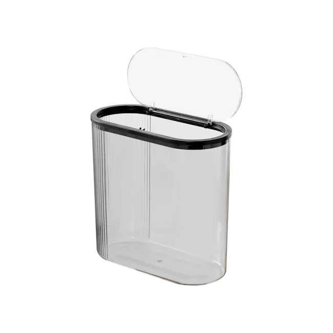 Vero Fluted Acrylic Bin with Lid - Grey - 1 - Clear trash bin, modern design, transparent lid, sleek lines, cylindrical