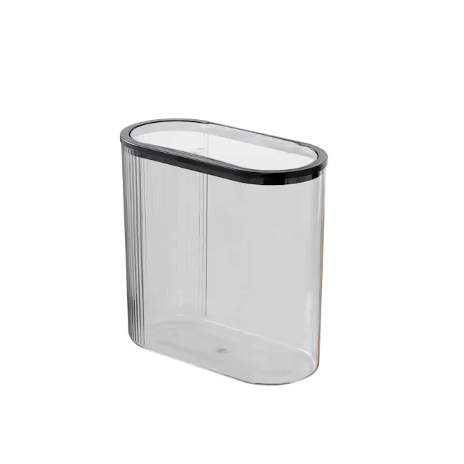 Vero Fluted Acrylic Bin with Lid - Grey - 3 - Clear glass trash can with sleek design, minimalist aesthetic, modern style